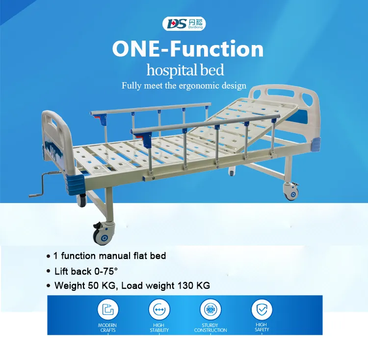 1 Crank Folding Guardrail ABS Headboard Hospital Mobile Bed with Mute Wheel