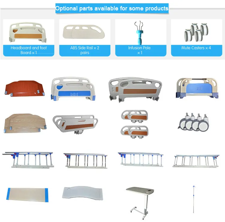 1 Crank Folding Guardrail ABS Headboard Hospital Mobile Bed with Mute Wheel