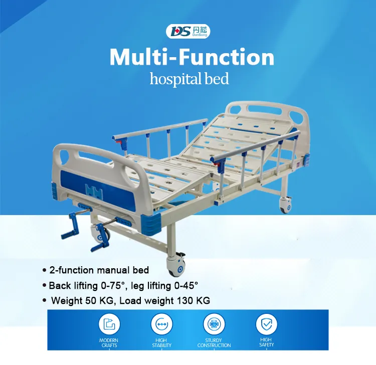 2 Crank 2 Function Manual Hospital Nursing Medical Bed for Patients