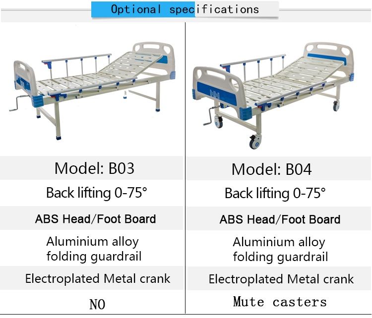 2020 New Product Manual Steel Medical 1 Crank Folding 1 Function Hospital Bed