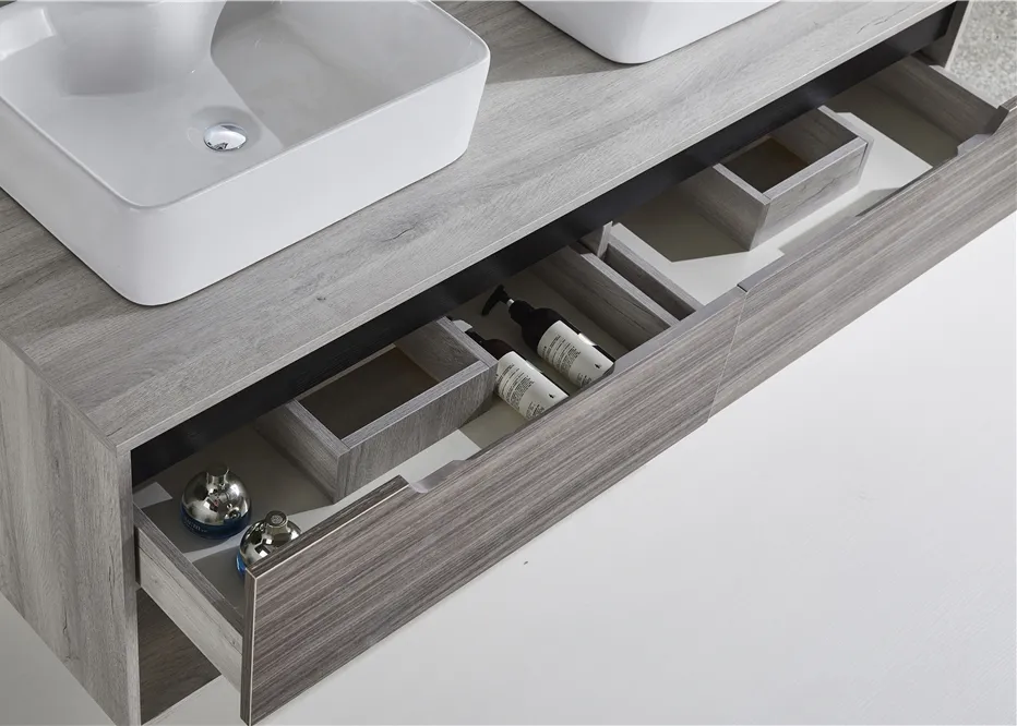 2021 Modern Double Sink Laminate Bathroom Cabinet Touch Switch LED Mirror Bathroom Vanity