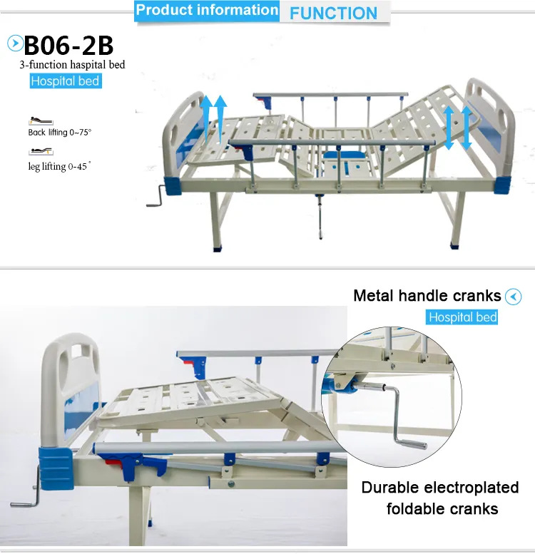 3 Cranks Functional Manual Medical Equipment Hospital Bed with Potty Hole