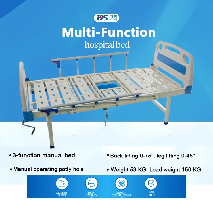3 Cranks Functional Manual Medical Equipment Hospital Bed with Potty Hole