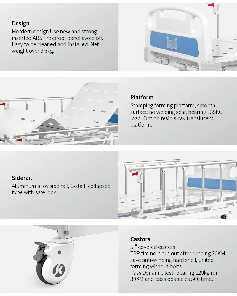 A3K Metal 3 Crank 3 Function Adjustable Medical Furniture Folding Manual Patient Nursing Hospital Bed with Casters
