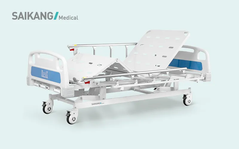 A3K Metal 3 Crank 3 Function Adjustable Medical Furniture Folding Manual Patient Nursing Hospital Bed with Casters