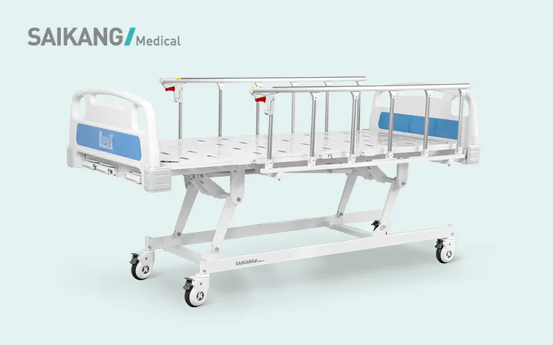 A3K Metal 3 Crank 3 Function Adjustable Medical Furniture Folding Manual Patient Nursing Hospital Bed with Casters