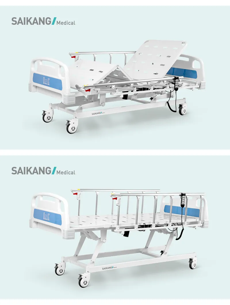 A6K Factory Stainless Steel Medical Equipment Electric 3 Function Foldable ICU Hospital Bed with Casters Manufacturers