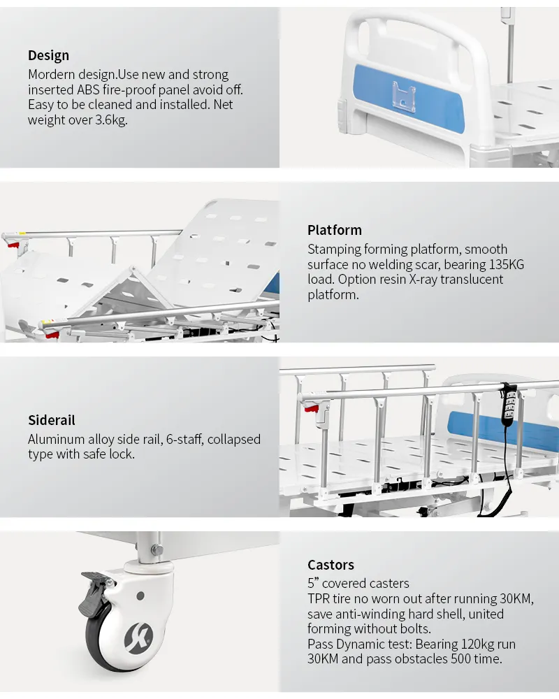 A6K Factory Stainless Steel Medical Equipment Electric 3 Function Foldable ICU Hospital Bed with Casters Manufacturers