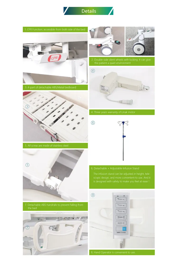 AG-By003c Linak Motor Five Function Medical Equipment ICU Hospital Bed