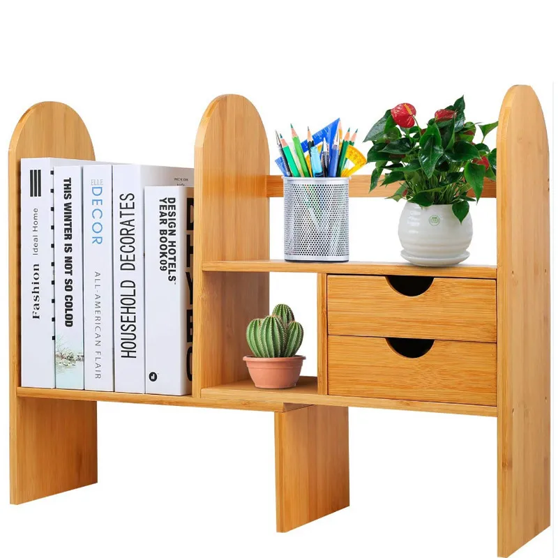 Bamboo Desktop Bookshelf Expandable Desktop Organizer Storage Organizer Display Shelf Rack for Office