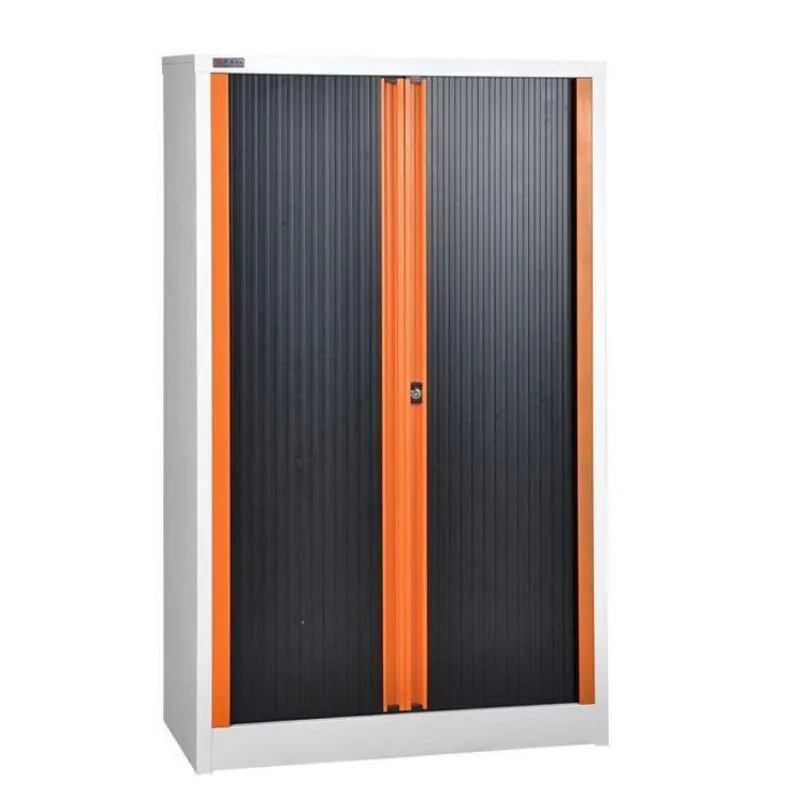 Black Steel Tambour Cabinet, Roller Door, Shutter Stationery Cupboard, Office