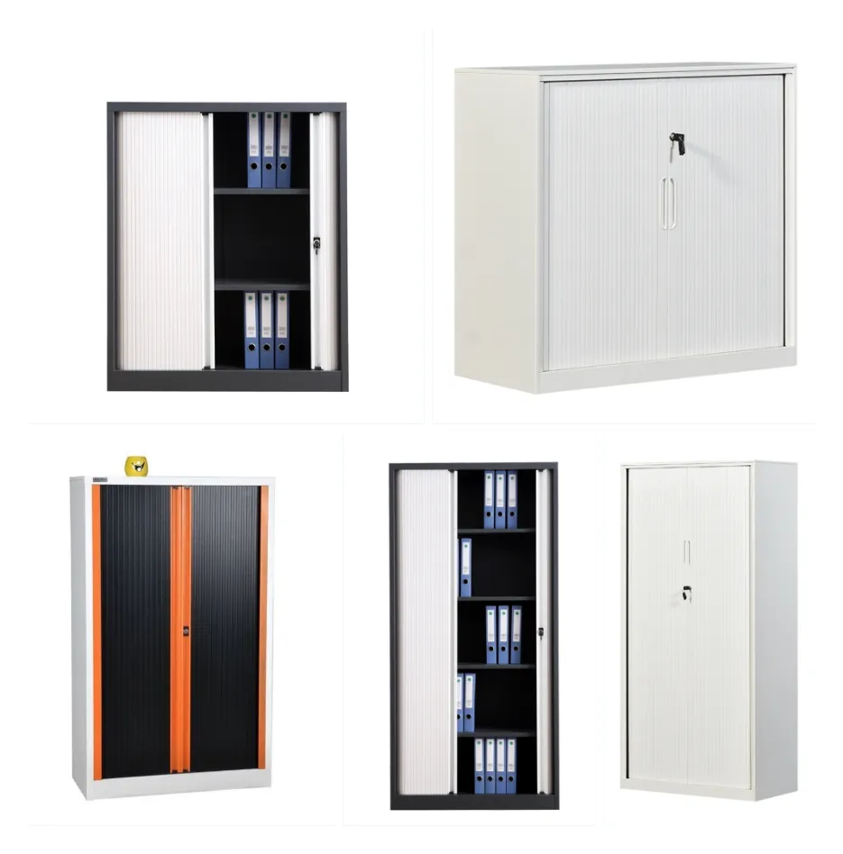 Black Steel Tambour Cabinet, Roller Door, Shutter Stationery Cupboard, Office