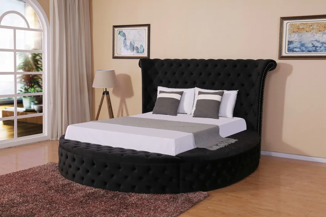 Button Tufted Platform Bed Wooden Furniture