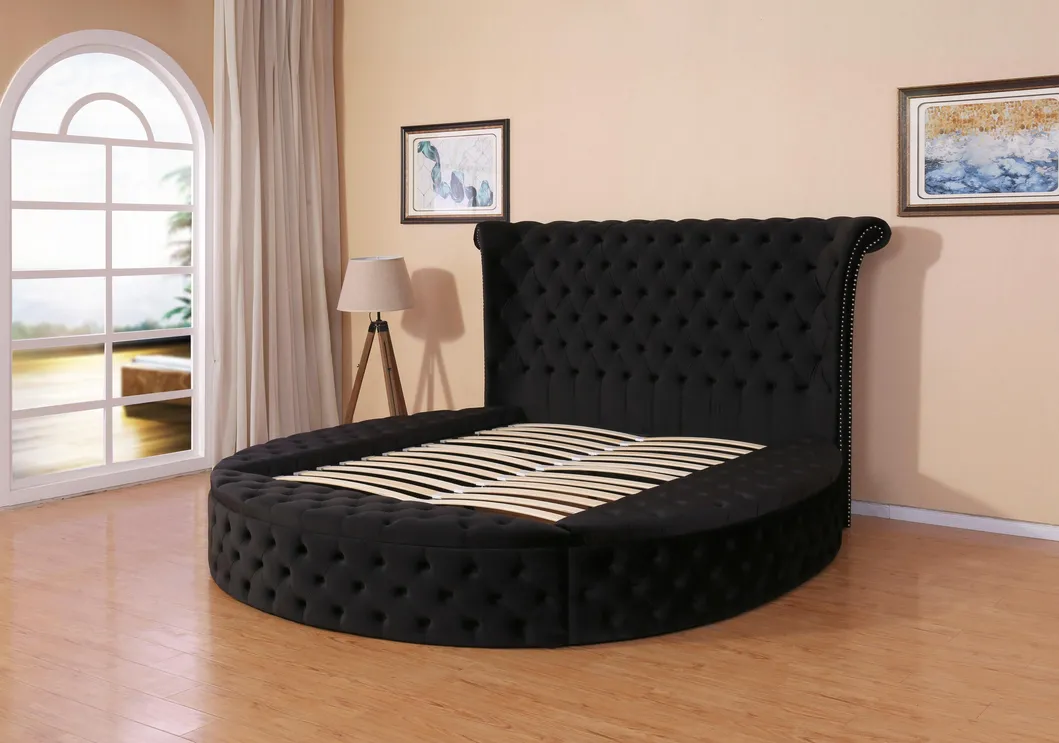 Button Tufted Platform Bed Wooden Furniture