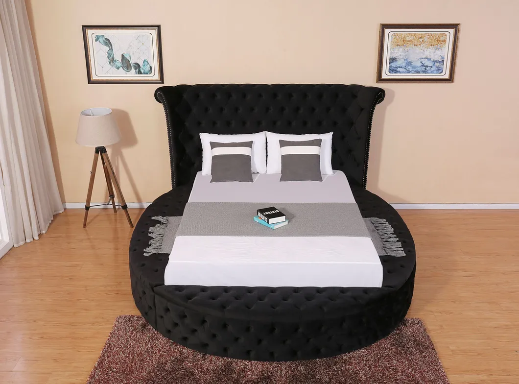 Button Tufted Platform Bed Wooden Furniture