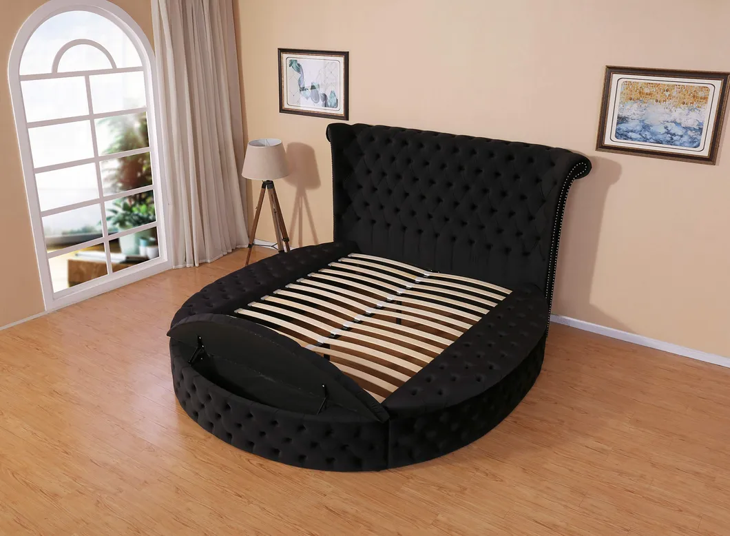 Button Tufted Platform Bed Wooden Furniture