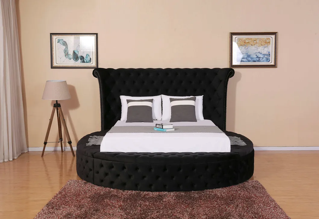 Button Tufted Platform Bed Wooden Furniture