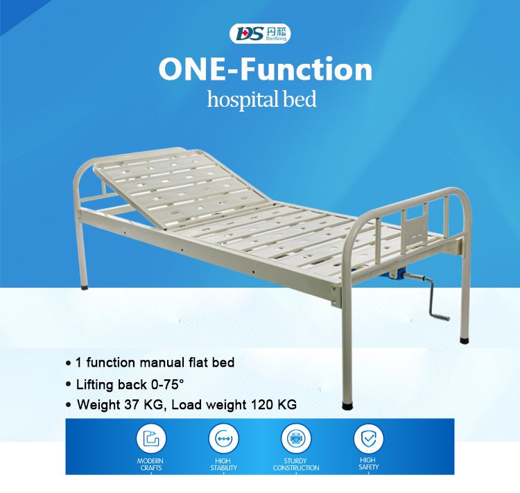 Cheap 1 Cranks Adjustable Metal Hospital Bed with Fold Railing