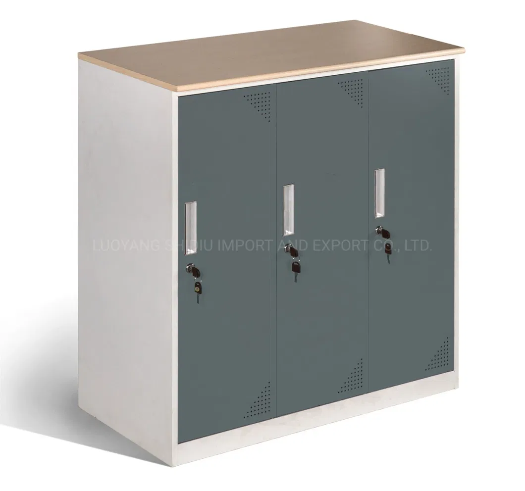 Counter Height 3 Compartments Steel Locker Cabinet for Office Supplies