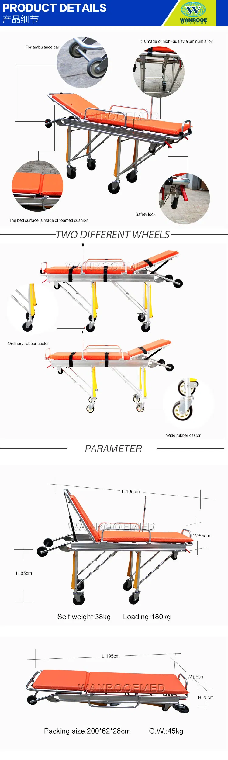 Ea-3A Hospital Medical Equipment Ambulance Emergency Rescue Stretcher