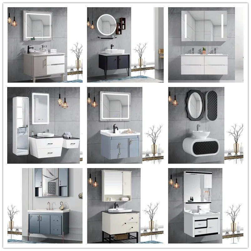 Eco-Friendly Material Factory Cheap Bathroom Vanity PVC Bathroom Mirror Cabinet Ceramic Sink