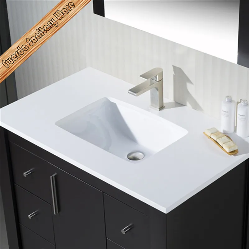 Fed-1158 Free Standing Espresso White Quartz Rectangle Sink Solid Wood Bathroom Vanities
