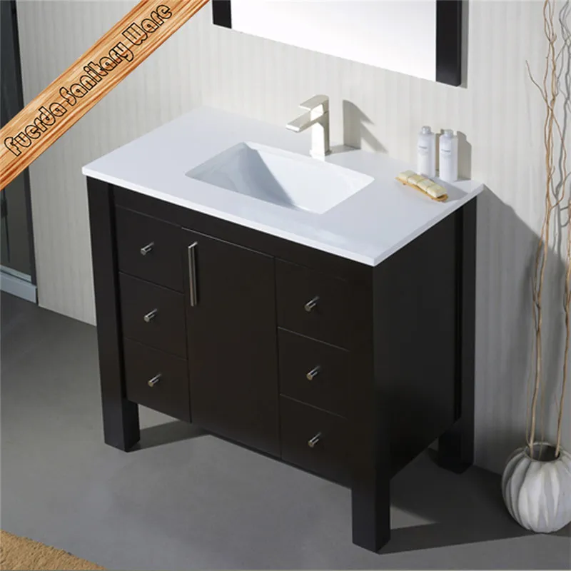 Fed-1158 Free Standing Espresso White Quartz Rectangle Sink Solid Wood Bathroom Vanities