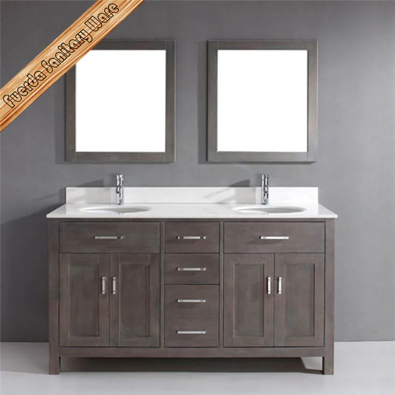 Fed-1952 Unique Double Sinks Grey Finishing Modern Bathroom Cabinets