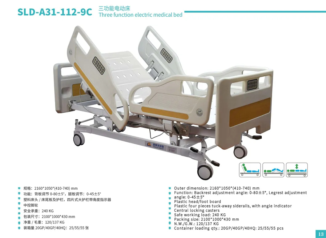 Full Section Seven Mulit Function Electric ICU Hospital Bed with Linak Motor