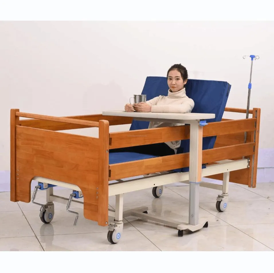 Hochey Medical Hospital Accept Custom Wooden Style Elderly Care Multifunctional Manual Nursing Bed with Potty