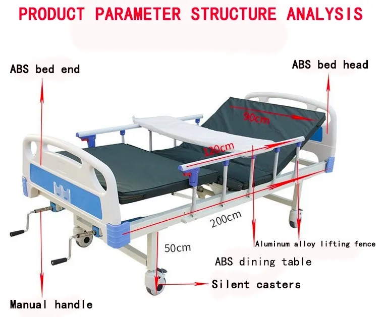 Jc-M2 Nursing/Medical/Patient/Fowler/ICU Bed Manufacturer ABS Two Cranks Manual Hospital Bed with Mattress and I. V Pole