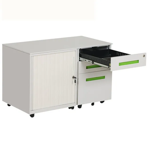 Lockable Tambour Door with 3 Drawer Mobile Pedestal Cabinet