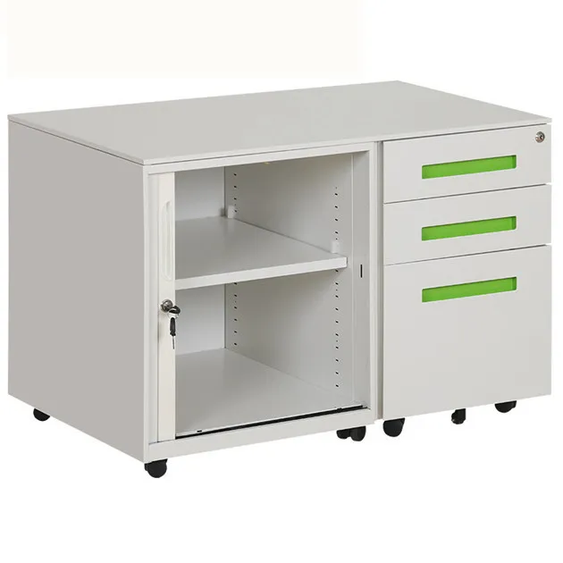 Lockable Tambour Door with 3 Drawer Mobile Pedestal Cabinet