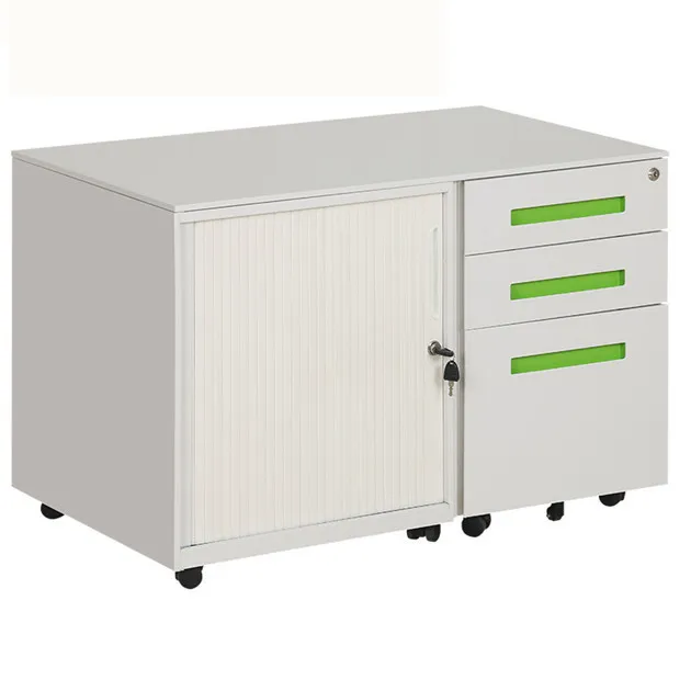 Lockable Tambour Door with 3 Drawer Mobile Pedestal Cabinet