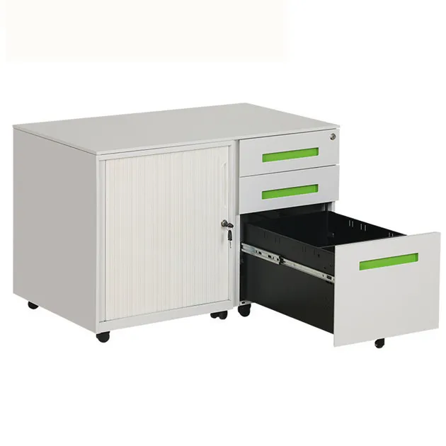 Lockable Tambour Door with 3 Drawer Mobile Pedestal Cabinet