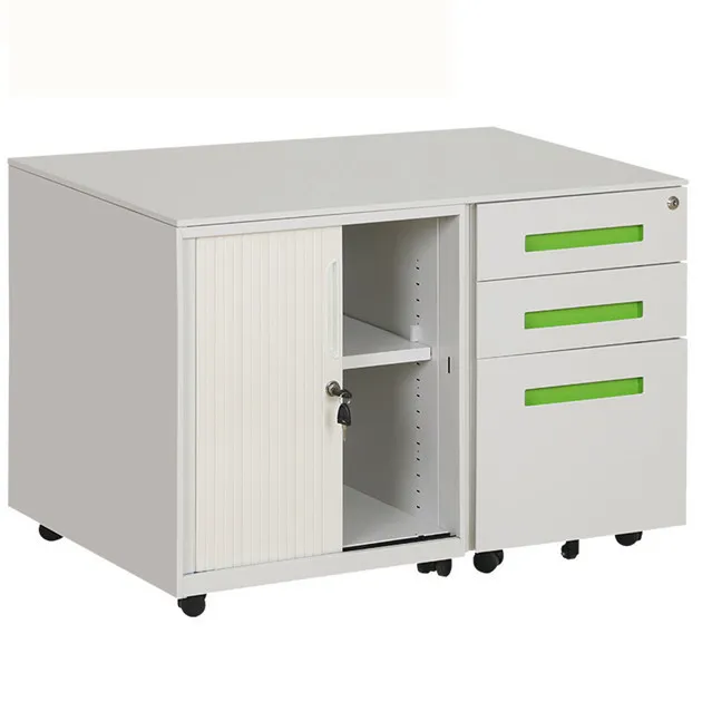 Lockable Tambour Door with 3 Drawer Mobile Pedestal Cabinet