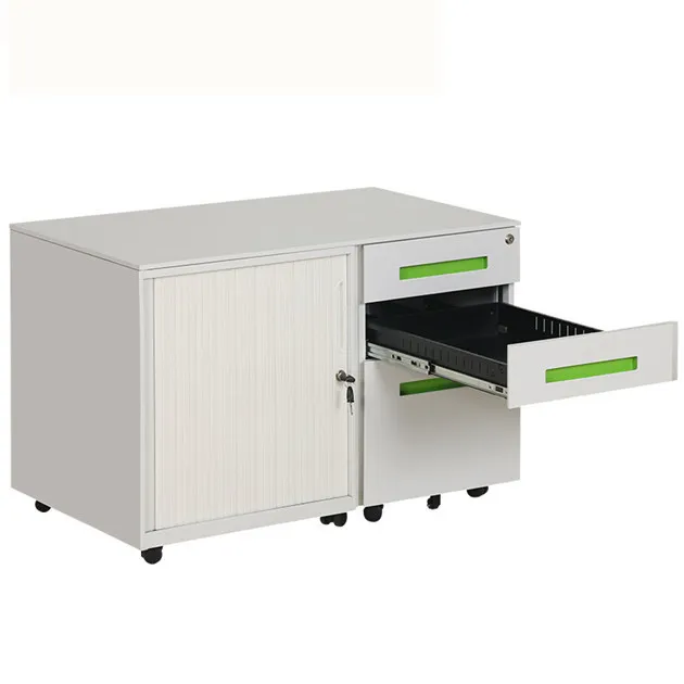 Lockable Tambour Door with 3 Drawer Mobile Pedestal Cabinet