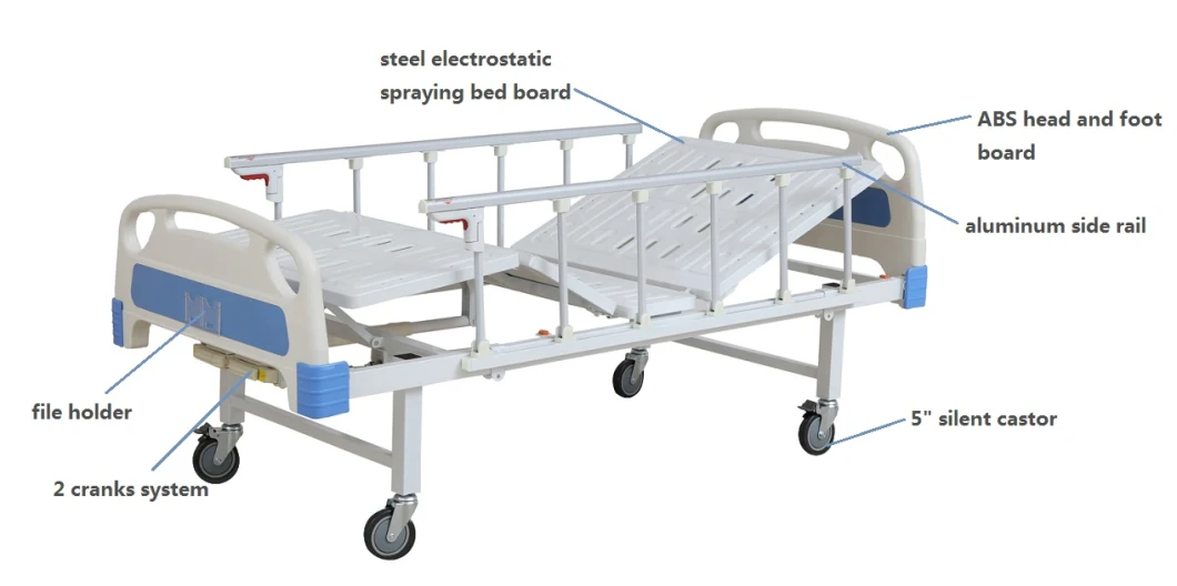 Medical 2 Function Manual Hospital Patient Bed with Double Cranks