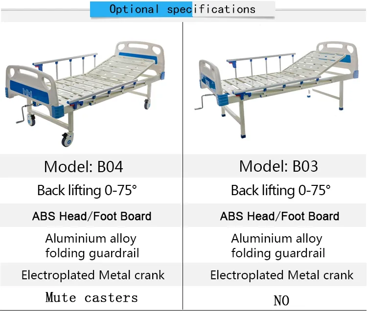 Medical Equipment 2 Cranks Muti-Function Adjustable Manual Hospital Bed