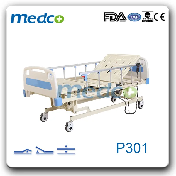 Medical Equipment Electric 3 Function Foldable Hospital Bed with Castors Manufacturers