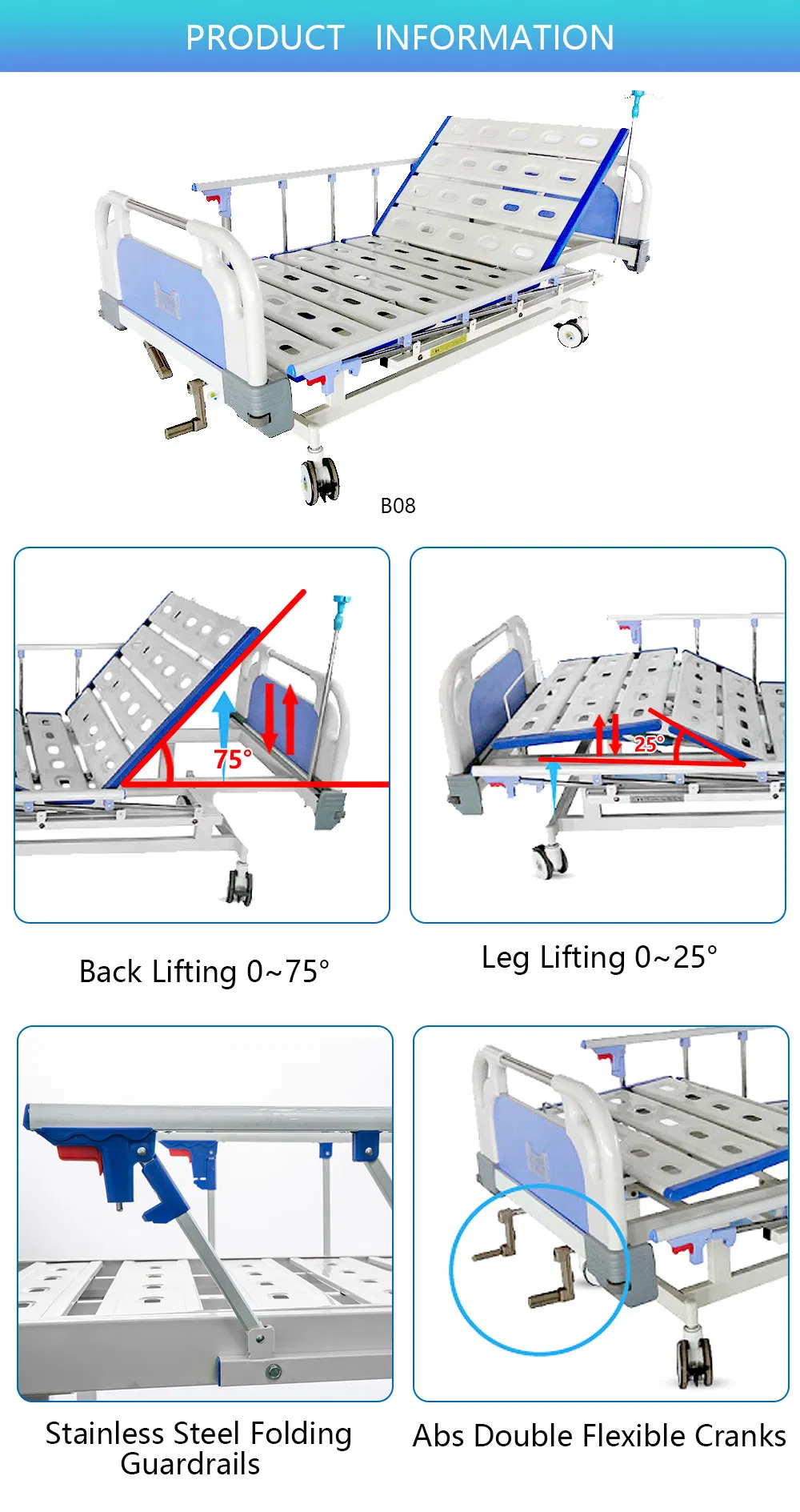 Medical Furniture Manual Hospital Beds with 2 Function B08-2