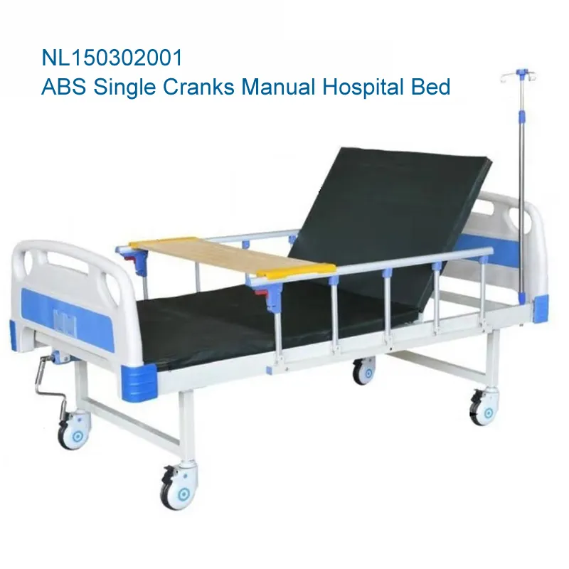 Medical /Patient/Nursing/Fowler/ICU Bed Manufacturer ABS Two Cranks Manual Hospital Bed with Mattress and I. V Pole