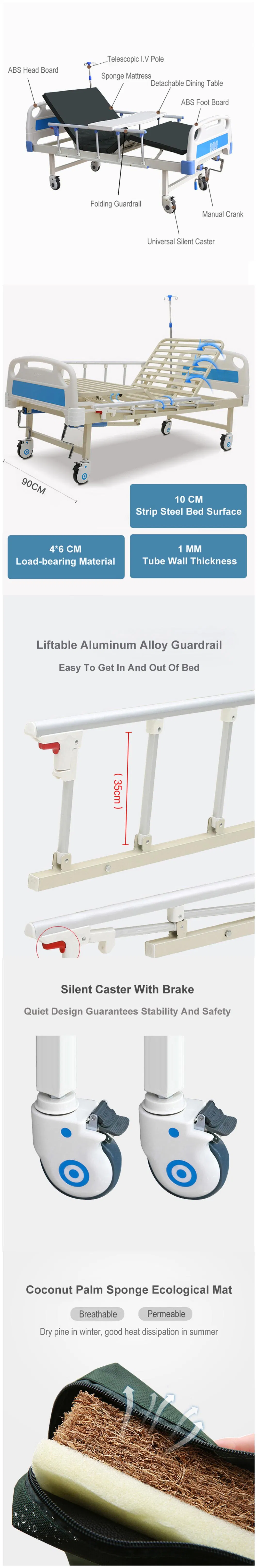 Medical/Patient/Nursing/Fowler/ICU Bed Manufacturer ABS Two Cranks Manual Hospital Bed with Mattress and I. V Pole