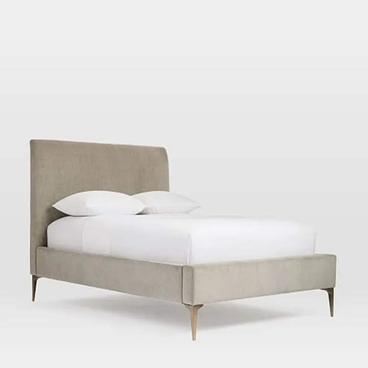 Modern European Bedroom Furniture Luxury Double Bed with Headboard Linen Fabric Tufted Bed