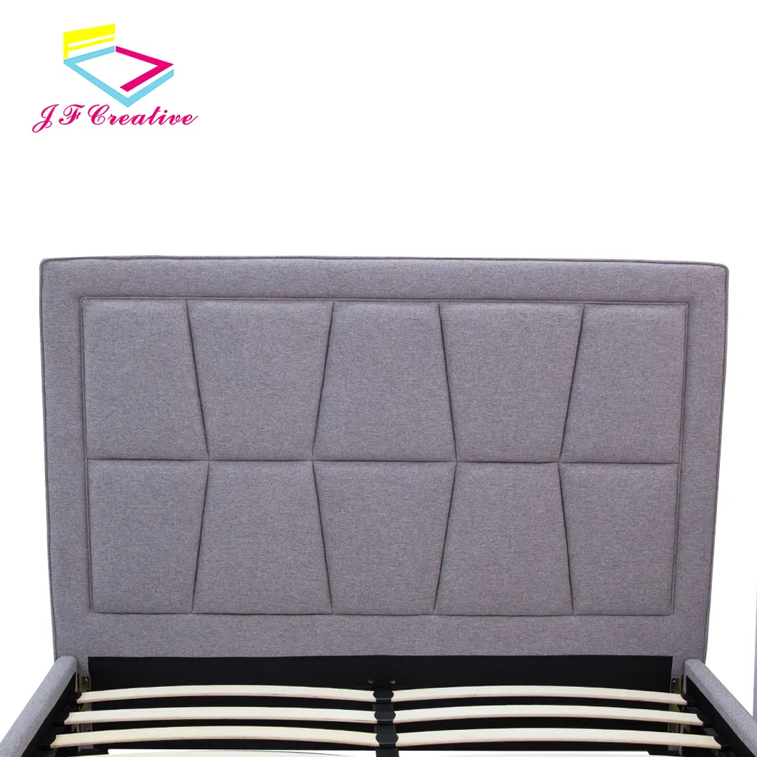 Modern European Bedroom Furniture Luxury Double Bed with Headboard Linen Fabric Tufted Bed