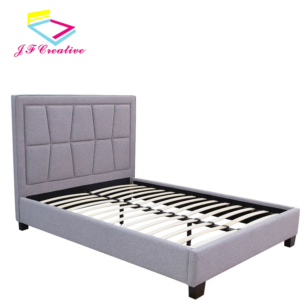 Modern European Bedroom Furniture Luxury Double Bed with Headboard Linen Fabric Tufted Bed