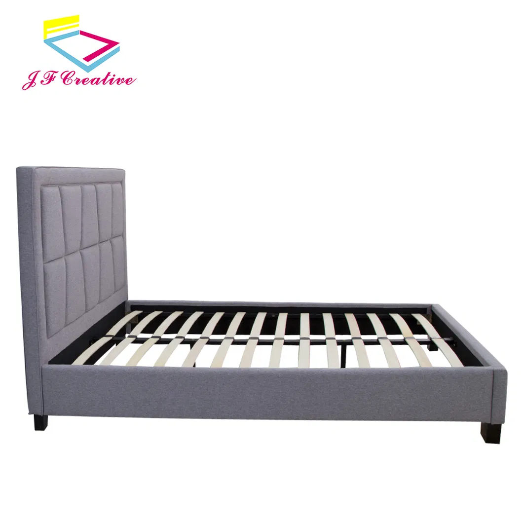 Modern European Bedroom Furniture Luxury Double Bed with Headboard Linen Fabric Tufted Bed