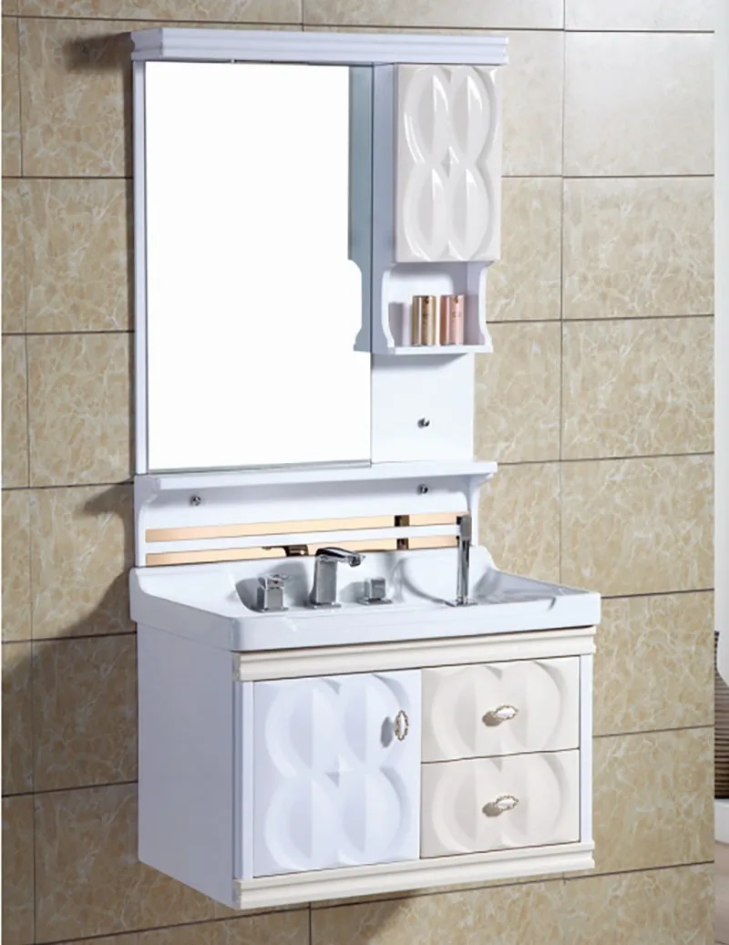 Modern Home Hanging Waterproof Mirror Wash Basin Vanity PVC Bathroom Cabinet