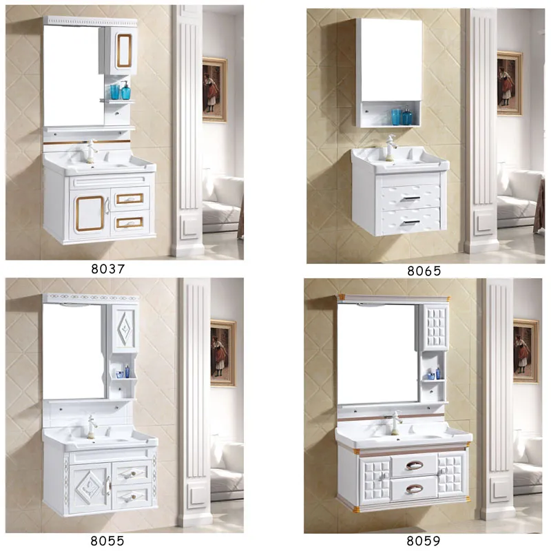 Modern Home Hanging Waterproof Mirror Wash Basin Vanity PVC Bathroom Cabinet