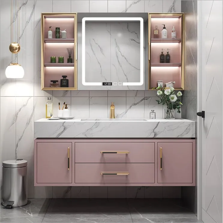 Modern Simple Rock Plate Bathroom Cabinet, Dressing Table, Integrated Combination, Oak Washing Table, Washing Table, Washbasin and Bathroom Cabinet